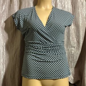 New York Co Top Blouse S Stretchy Black White Chain Link Type Print Short Sleeve
